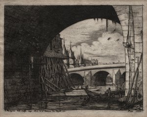 Incisioni di Parigi: Un arco del ponte di Notre Dame da Charles Meryon