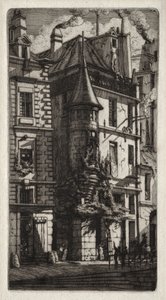 Incisioni di Parigi: Casa con torretta, Rue des Tisserands, 1852 da Charles Meryon