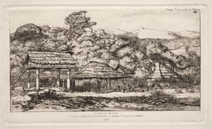 Fienili e Capanne Nativi ad Akaroa, Penisola di Banks, 1845 da Charles Meryon