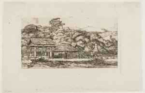Granai e capanne dei nativi ad Akaroa, penisola di Banks, 1845