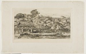 Granai e capanne dei nativi ad Akaroa, penisola di Banks, 1845