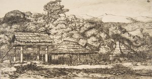Fienili e capanne native ad Akaroa, Penisola di Banks, 1845, 1860 da Charles Meryon