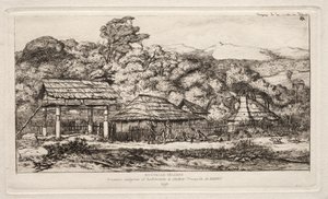 Fienili e capanne native ad Akaroa, Penisola di Banks, 1845, 1865 da Charles Meryon