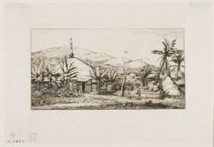 Nuova Caledonia: Grande capanna nativa sulla strada da Balade a Puépo, 1845 da Charles Meryon