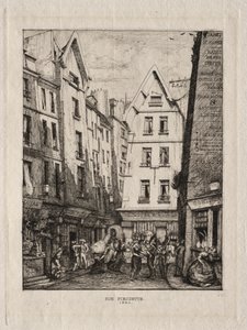 Rue Pirouette, vicino ai mercati, Parigi, 1860 da Charles Meryon