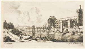 Il "Pavillon de Mademoiselle" e parte del Louvre da Charles Meryon