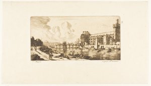 Il "Pavillon de Mademoiselle" e parte del Louvre da Charles Meryon