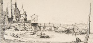 Il ponte temporaneo che sostituisce il Pont-au-Change, Parigi, dopo l