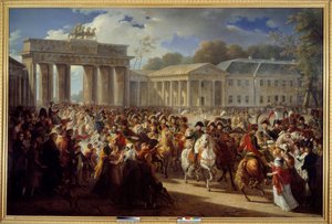 Ingresso di Napoleone I a Berlino, guidando la sua guardia attraverso la Porta di Brandeburgo (1806) da Charles Meynier