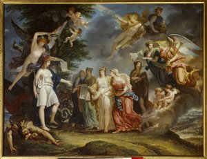 Il secolo dei Lumi: La Francia trionfante incoraggia la Scienza e le Arti in mezzo alla guerra da Charles Meynier
