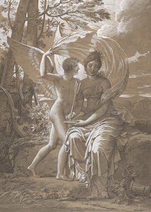 La musa Erato che scrive versi ispirati dall
