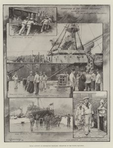 Attività navale nel cantiere di Portsmouth, partenza della squadra volante (litografia)