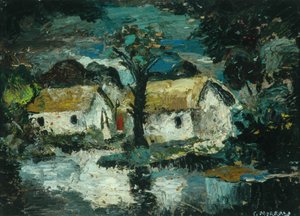 Cottage con ruscello (olio su tavola) da Charles Murray