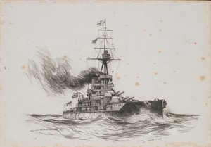 La nave britannica Iron Duke. Disegno (25,5x36,8 cm) di Charles M. Padday (), inizio XX secolo.