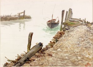 Scialuppa che si avvicina a un molo da Charles Napier Hemy