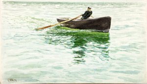 Uomo che rema una barca (guazzo e acquerello su carta) da Charles Napier Hemy