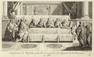 Conferenza per la sottomissione dei membri della Lega Cattolica in Linguadoca da Charles Nicolas II Cochin