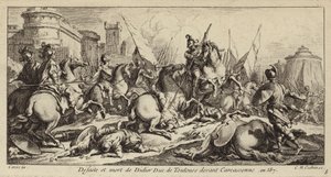 Sconfitta e morte di Didier di Tolosa davanti a Carcassonne, 587 (incisione) da Charles Nicolas II Cochin