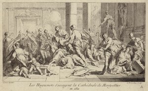 Gli ugonotti saccheggiano la cattedrale di Montpellier, Francia, 1621