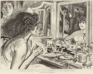 Madame Sarah Bernhardt nel suo camerino (litografia) da Charles Paul (after) Renouard