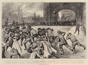 Un intrattenimento economico, scolari sul Tower Bridge che guardano un grande piroscafo da Charles Paul Renouard