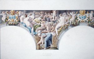 Ms 1014 Fregio dalla sala da ballo a Fontainebleau, tavola da un album da Charles Percier