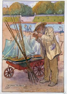Il mercante di barche al Giardino delle Tuileries nel 1909. Disegno di Charles Pezeu detto Carlopez (XX secolo)