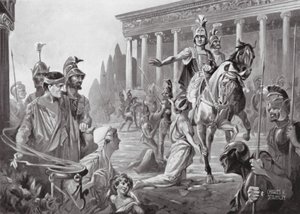 Alessandro al sacco di Tebe, 335 a.C. (litografia) da Charles Rebel Stanton