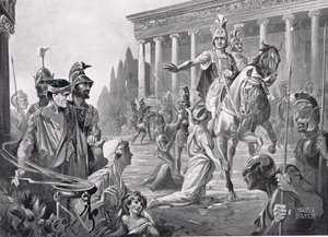 Alessandro al sacco di Tebe nel 335 a.C., illustrazione tratta da "Hutchinson