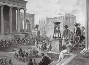 I leader achei trasportati a Roma, 167 a.C. (litografia) da Charles Rebel Stanton
