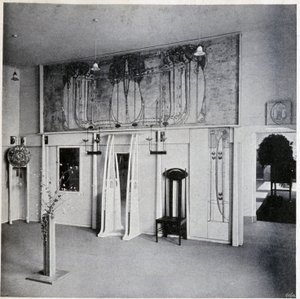 Vista interna di un salone di arte decorativa a Vienna, circa 1900 (decorazioni e mobili di Charles Rennie e Margaret MacDonald Mackintosh) da Charles Rennie Mackintosh