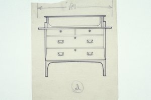 Disegno a linee di mobili (una panca con pannelli dipinti), c.1910 da Charles Rennie Mackintosh