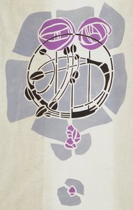 Riproduzione moderna da stencil originale di Mackintosh per decorazione murale, motivo rosa, 1902