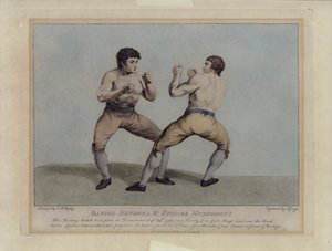 I pugili inglesi Daniel Mendoza e Richard Humphreys al loro incontro di boxe il 29 settembre 1790 (incisione) da Charles Reuben (after) Ryley
