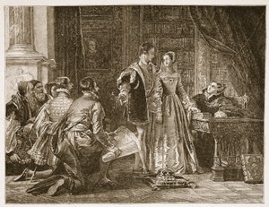 La riluttanza di Lady Jane Grey ad accettare la corona, Sion House, 8 luglio 1553, illustrazione da 