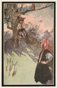 Un ragazzo era seduto sotto un albero, suonando un rozzo flauto di legno da Charles Robinson