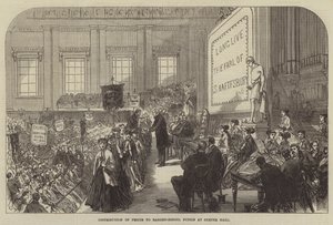 Distribuzione dei premi agli alunni della scuola di strada a Exeter Hall da Sir John Charles Robinson