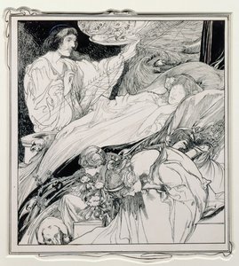 Lì giaceva, così bella, illustrazione da Briar Rose, The True Annals of Fairyland - The Reign of King Herla, pub. da J.M. Dent & Co. Ltd., 1900 da Charles Robinson