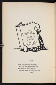 XVII. Una filastrocca. Un bambino che legge un libro al contrario. da Charles Robinson