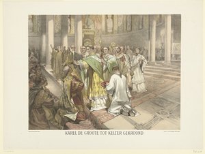 Carlo Magno incoronato imperatore, 800 (Serie di 24 stampe di storia nazionale, per scuola e casa) da Charles Rochussen