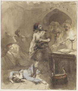 Uomo e donna sdraiata a terra in una stanza moresca da Charles Rochussen