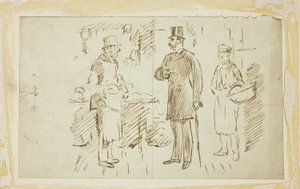 Gentiluomo con cappello alto che si rivolge al macellaio da Charles Samuel Keene