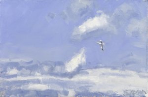 Sule e nuvole, 2016 (olio su tela) da Charles Simpson