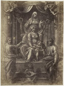 Fotoreproduzione di un disegno di Raffaello, Anna, Maria e Cristo da Charles Thurston Thompson