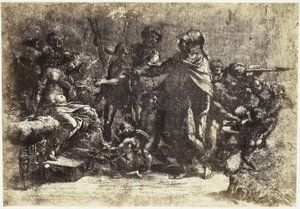 Fotoreproduzione di un disegno di Raffaello, scena con soldati, una donna nuda e un angelo da Charles Thurston Thompson