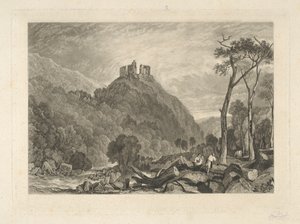 Castello di Okehampton, sul fiume Okehampton da Charles Turner