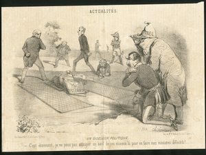 Illustrazione di Charles Vernier (? -1887) in Le Charivari - Un oiseleur politique - Presidente della Repubblica, Ministero dell