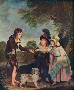 Ritratto dei figli di Sir Francis Ford che danno una moneta a un ragazzo mendicante da Charles Wilkinson