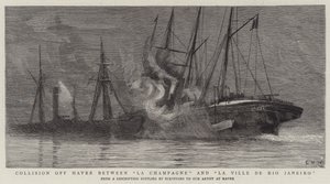 Collisione al largo di Havre tra La Champagne e La Ville de Rio Janeiro da Charles William Wyllie