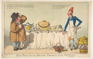 John Bull che osserva i preparativi di Billy per il suo compleanno, 18 maggio 1802 da Charles Williams